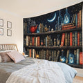 LB Fantasy Bookshelf Tapestry, Horror Spider and Vintage Book with Moon Wall Tapestry for Bedroom Aesthetic, Trippy Galaxy Wall Art for Living Room Dorm Home Decor Ready to Hanging, 80 x 60 Inches-Ruum Studio Home