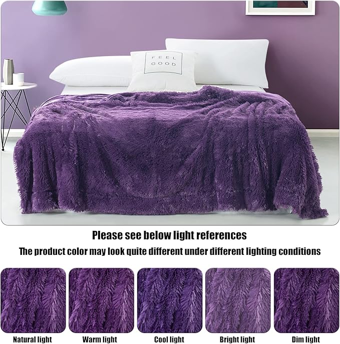 GONAAP Fuzzy Faux Fur Throw Blanket Twin Size Purple Super Soft Cozy Plush Fuzzy Shaggy Blanket for Couch Sofa Bed (Purple, Twin(60"x80"))-Ruum Studio Home