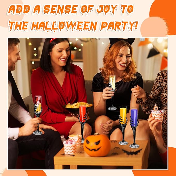 Bokon 48 Pcs Halloween Champagne Flutes Bulk Plastic Stemware Halloween Skeleton Hand Plastic Goblets Creepy Champagne Flute for Party Decoration(Black)-Ruum Studio Home