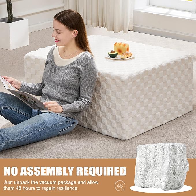 Hobestluk Rectangle Ottoman Memory Foam Footrest for Couch with Removable Cover Large Floor Seating for Adults Ottoman Coffee Table for Living Room, Bedroom or Office (Plush White, Footrest)-Ruum Studio Home