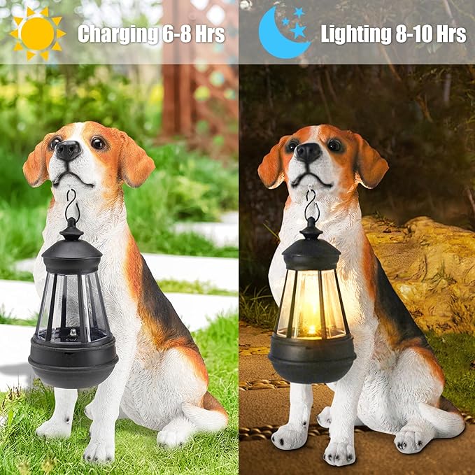 Solar Dog Statue Outdoor Decor - Beagle Dog Statue With Solar Lights for Patio, Lawn & Garden, Housewarming Gift-Ruum Studio Home