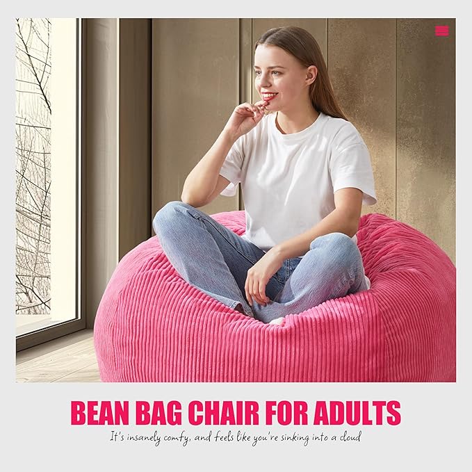 Hobestluk 3.5FT Bean Bag Chair Adult Bean Bag Chair Large Bean Bag Chair with Filler Included Teardrop Bean Bag with Removable Cover for Bedroom Living Room - (Large, Pink)-Ruum Studio Home