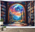 LB Fantasy Bookshelf Moon Tapestry, Trippy Tree and Vintage Library in Forest Wall Tapestry for Bedroom, Galaxy Cool Wall Art for Living Room Dorm Classroom Home Decor Ready to Hanging, 92.5 x 70.9 Inches-Ruum Studio Home