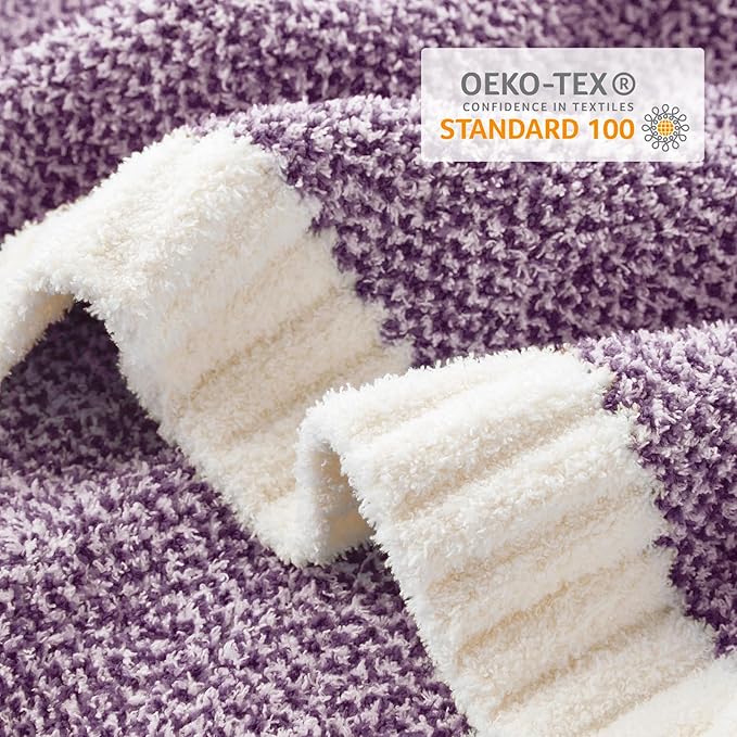 Snuggle Sac Buttery Purple Throw Blanket for Couch, Reversible Super Soft Knitted Blankets, Warm Cozy Knit Fuzzy Plush Lightweight Throws Dupes for Sofa, Bed, Picnic, Purple, 50 x 70 inches-Ruum Studio Home