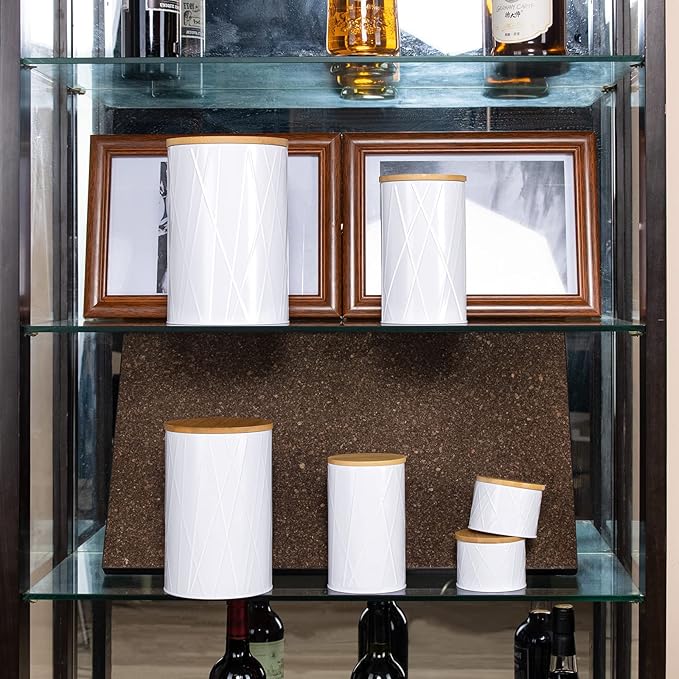 White Canister Sets for Kitchen Counter, Kitchen Canisters Set of 6, Flour and Sugar Containers, Coffee and Tea Storage, Modern Farmhouse Kitchen Decor-Ruum Studio Home