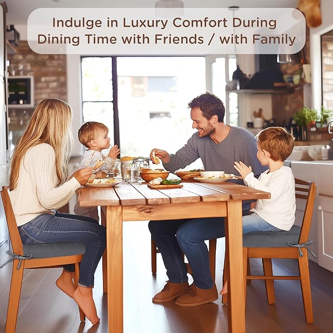 Codi Dining Chair Cushions 4 Pack, Thick Chairs Pads for Indoor Kitchen Room - Washable, Non-Slip Seat Cushion with Ties, 16.5"x16.5"x 3.5", Set of 4, Grey-Ruum Studio Home