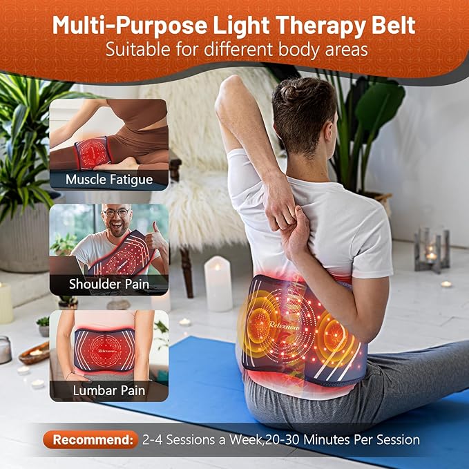 Red Light Therapy Massage Belt with 5 Heating Levels, 3 Vibration Modes, Infrared Light Therapy for Body,Wearable Light Therapy Device with Timer for Back Shoulder Waist Muscle Pain Relief-Ruum Studio Home