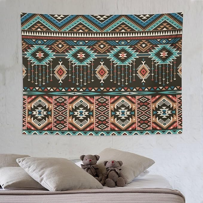 HZOHNAGO Aztec Tapestry Turquoise Blue and Brown and Native American Tribal Pattern Printed Wall Tapestry Wall Hanging for Bedroom Living Room Dorm 80" W x 60" H-Ruum Studio Home