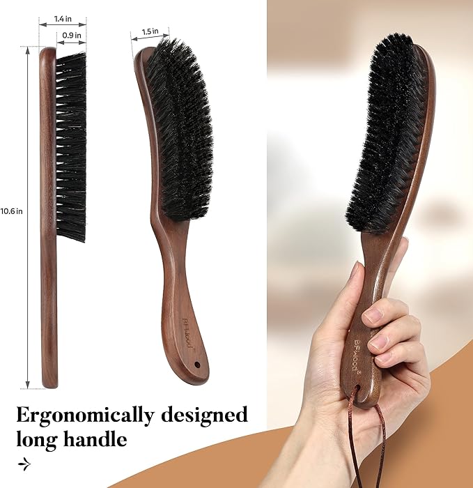 BFWood Clothes Brush - Boar Bristle Lint Brush for Suits, Cashmere, Wool, Velvet, Suede and Pet Hair - Large Black Walnut Wood Handle-Ruum Studio Home