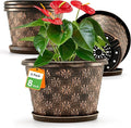 8 Inch Planter Pots for Plants, Plastic Flower Pots Indoor Outdoor, 5 Pack Resin Plant Pot with Drainage & Saucer, Retro Decorative Garden Pot with Removable Trays for House-Ruum Studio Home