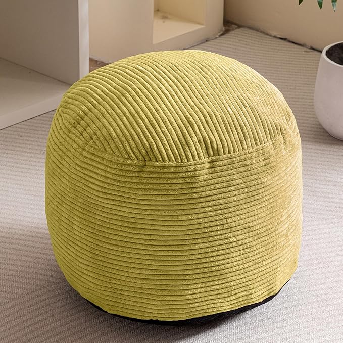 HIGOGOGO Round Stuffed Pouf Ottoman, Corduroy Poufs with Foam Chunk Filling, Furry and Fluffy Pouf Foot Stool Storage Ottoman, 20 X 15 Floor Poufs Foot Rest for Living Room, Green-Ruum Studio Home