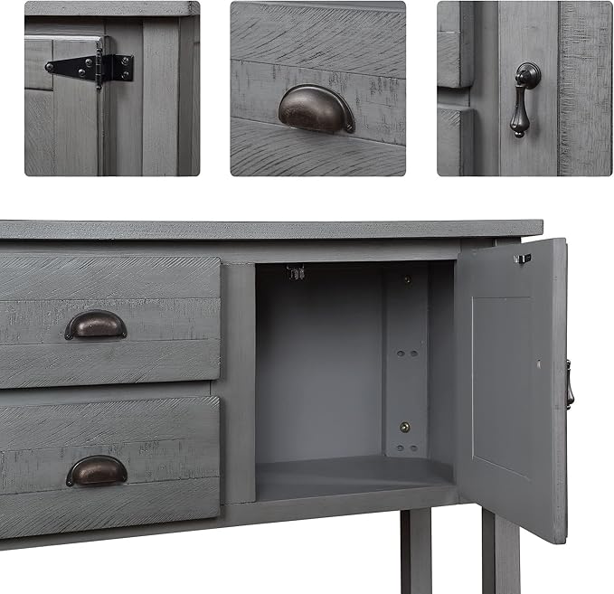 Solid Wood Farmhouse Console Table Sofa Table with Storage Drawers and Shelves for Storage Entry Hallway Foyer Sofa Side Table(48" Gray)-Ruum Studio Home
