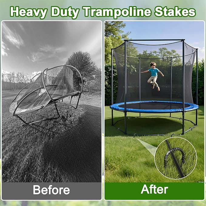 VVOKGO Trampoline Stakes 12 Inches Anchors High Wind Heavy Duty, 8-Pack U Shaped Tie Down Anchor Kit for Ground, Camping Tent, Soccer Net, Swing Set, Black-Ruum Studio Home