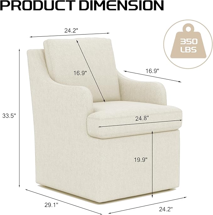 VKNOW Upholstered Dining Chairs Set of 2, Modern Kitchen Chairs Dinner Chairs with 4 Casters, Linen Armchair for Bedroom Reading Room Living Room, Beige-Ruum Studio Home