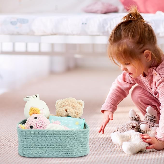 Small Woven Storage Baskets 12“X8”X5“ Decorative Rope Bins for Organizing Shelves, Closets, and Toys, Empty Gift Baskets, Cute Organizer Basket for Home and Office (green, regular)-Ruum Studio Home