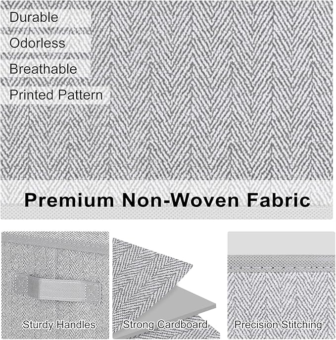 WUIKE 3 Pack Extra Large Foldable Storage Bins with Lids, Fabric Storage Bins for Home and Closet Organization, Herringbone Gray-Ruum Studio Home