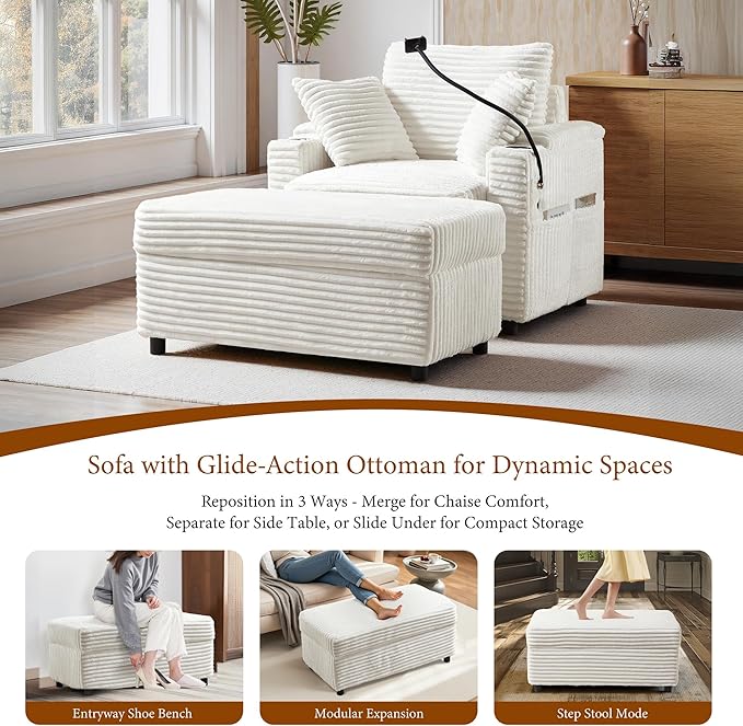 Accent Chair with Storage Ottoman Upholstered Living Room Chairs for Reading Chair with Chaise Lounge Chairs Indoor, Comfortable Armchair for Bedroom-Ruum Studio Home