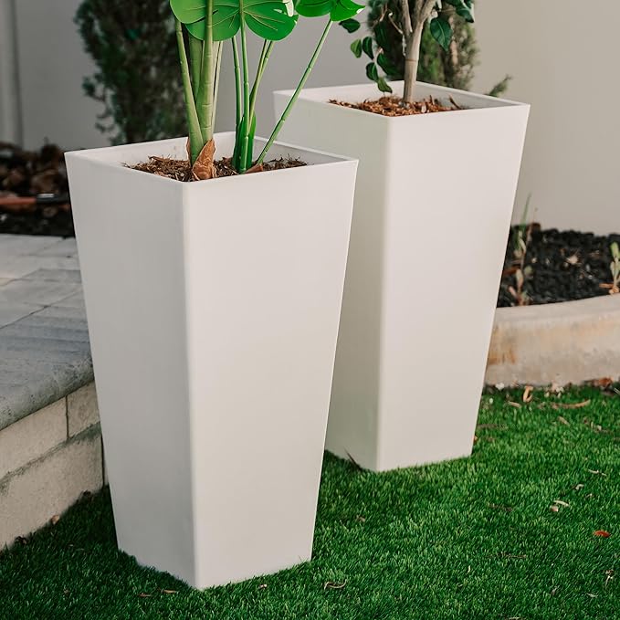 XBrand Modern 28-Inch Square Planter, Modern Tapered Planter Perfect for Indoor & Outdoor, Patio Décor, Set of 2-Ruum Studio Home