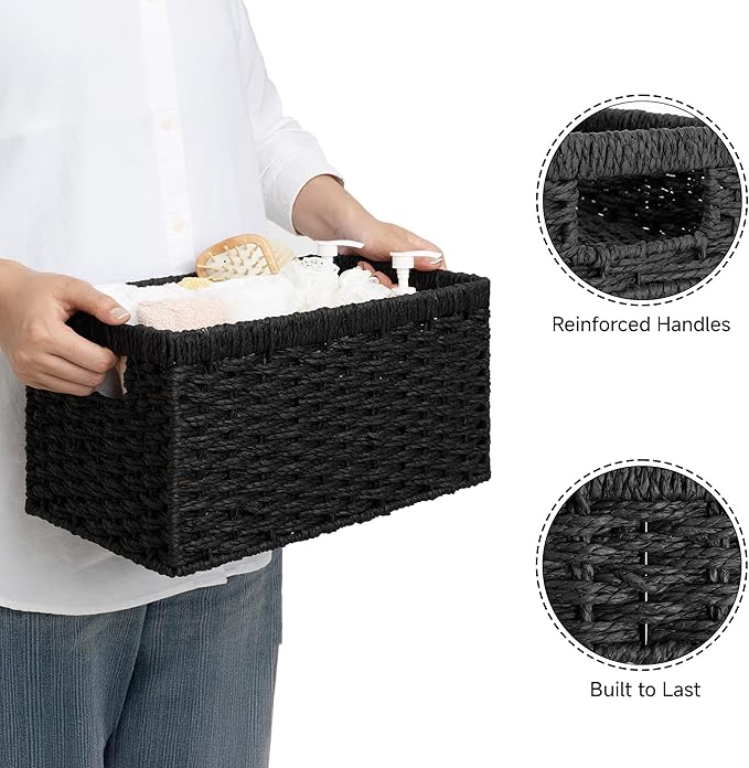 StorageWorks Pantry Baskets, Wicker Storage Baskets for Organizing, Bathroom Shelves, Pantry Organizers and Storage, Medium, Black, 2-Pack-Ruum Studio Home