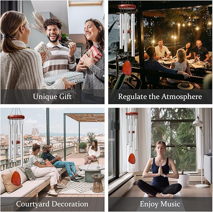 28" Wind Chime for Mothers Day, Decorative Wind Chimes for Outside, Memorial Windchimes Remembrance Gift for Women Mom Grandma, Metal Wind Chimes Outdoor Decor for Garden Patio Zen(Silver)-Ruum Studio Home