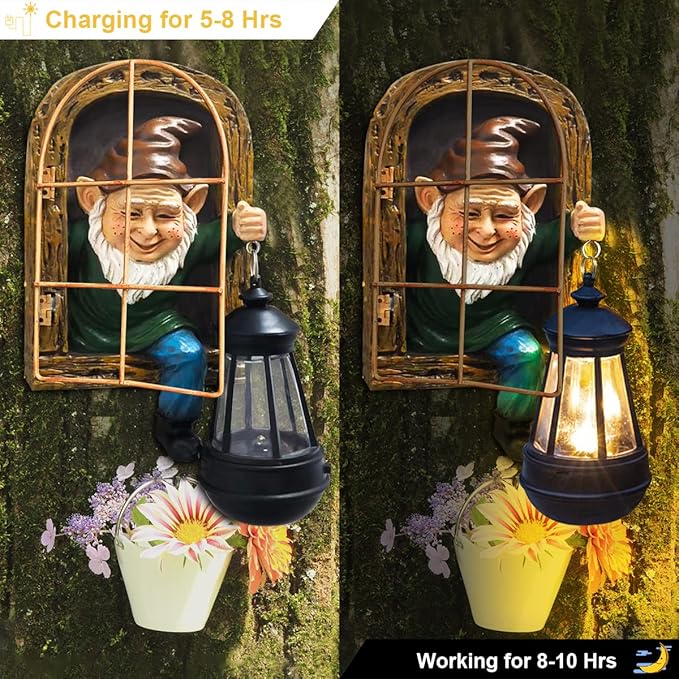 Whimsical Fairy Garden Halloween Gnomes with Solar Lights-10 Elf Out The Door Tree Hugger Garden Statues-Outdoor&Yard Decor-Tree Face Sculpture,Ideal Gifts - Yard Art for Patio,Fence,Wall-Ruum Studio Home