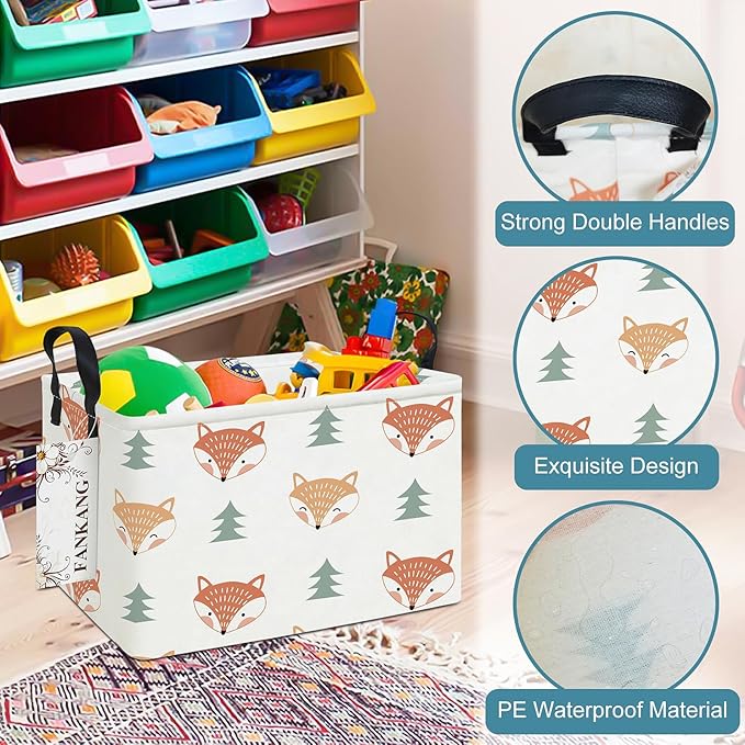 FANKANG Storage Bins, Nursery Hamper Canvas Laundry Basket Foldable with Waterproof PE Coating Large Storage Baskets for Kids Boys and Girls, Office, Bedroom, Clothes,Toys(Rec-Fox ）-Ruum Studio Home