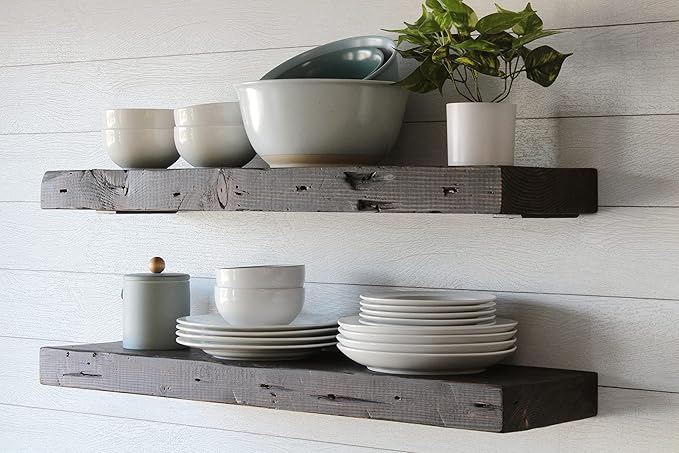 Urban Legacy Reclaimed Barn Joist Deep Floating Shelves | Deep Shelves with Low Profile Shelf Bracket with High Weight Capacity, Set of 2 (36" x 11" x 2.5", Rustic Brown)-Ruum Studio Home