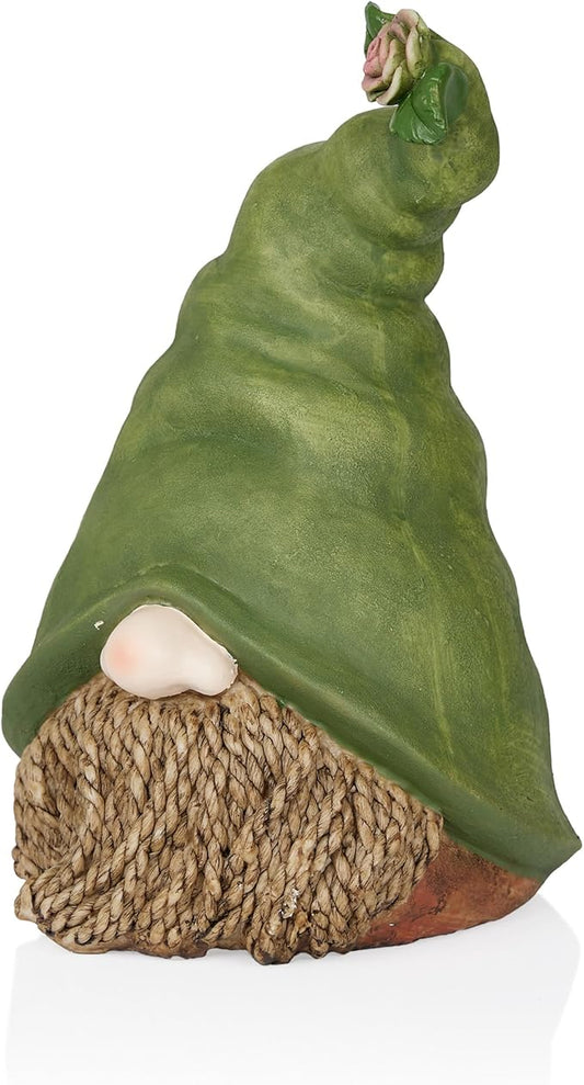 Alpine Corporation - 10" Tall Outdoor Garden Gnome Decor - Gnome Head with Rope Beard and Flower on Green Hat – Durable Lawn Scupture, Ideal for Patio, Deck, & Yard-Ruum Studio Home