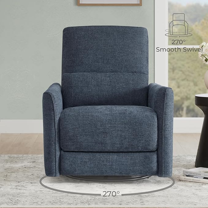 CHITA Power Recliner Chair Swivel Glider, FSC Certified Upholstered Fabric Living Room Nursery Reclining Sofa Chair with Lumbar Support, Ink Blue-Ruum Studio Home