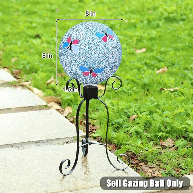 VCUTEKA Gazing Ball, 8" Glass Gazing Balls Sphere for Garden Lawn Outdoor Ornament Yard Decorative, Butterfly-Ruum Studio Home