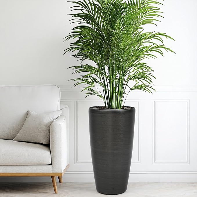 22.8" Resin Planters for Outdoor Plants, Set of 2 Modern Large Flower Pots with Handmade Brushed Metal Finish, Weather Resistant for Indoor/Outdoor Year-Round Use-Ruum Studio Home
