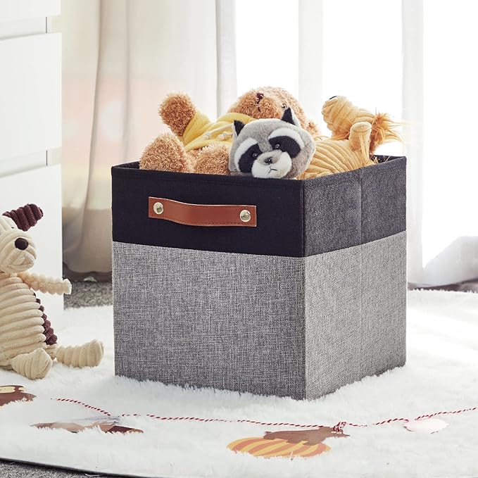 HNZIGE Fabric Cube Storage Baskets 11x11, Set of 4, Foldable Baskets with Handlesfor Organizer Closet(Black Gray)-Ruum Studio Home