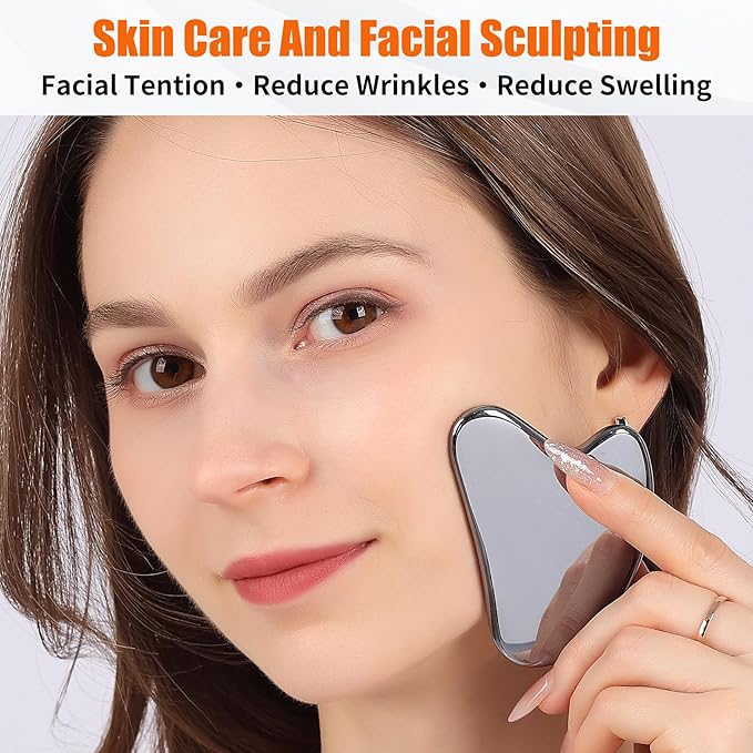 2Pcs Stainless Steel Gua Sha Facial Tools Set, Metal Face Comb Detail Skin Care Tools, Body and Face Gua Sha Sculpting for Tighten Skin Lymphatic Drainage-Ruum Studio Home