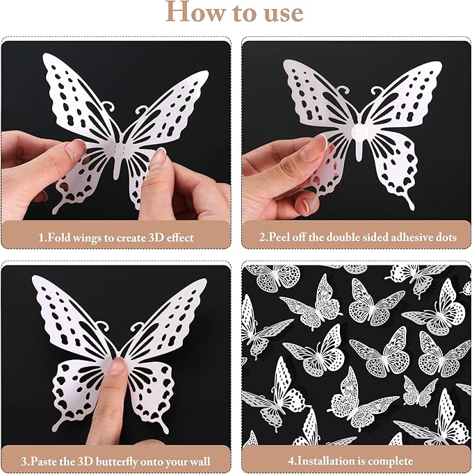 SAOROPEB 3D Butterfly Wall Decor - 48 Pcs, 4 Styles, 3 Sizes - Removable Stickers for Birthdays & Parties-Ruum Studio Home