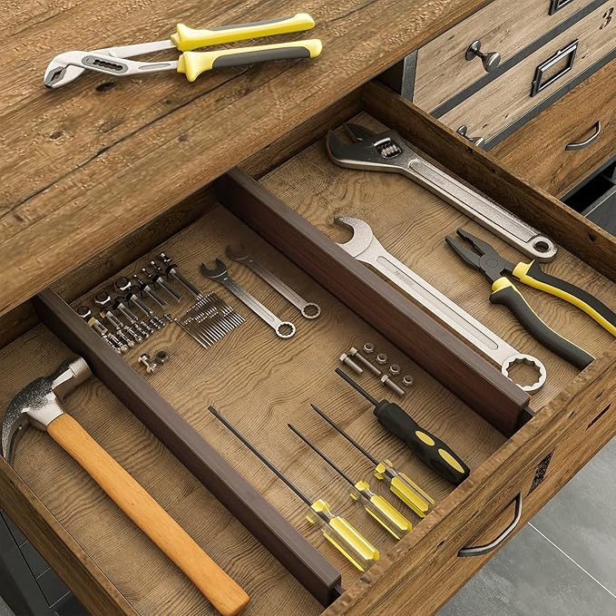 BAMEOS Drawer Divider,Expandable Bamboo Separators Adjustable Utensil Knife Fork Tool Kitchen Organizer, Clothes Fabric Drawer Organizer In Bathroom Bedroom Office, Cabinet Dresser Organizer 4-pack-Ruum Studio Home
