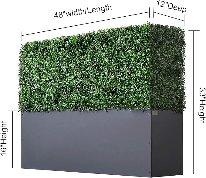 AGPL Upgraded Artificial Boxwood Hedge Wall with Gray Color Planter Box (33.5" Height 48" Width 12" Deep) …-Ruum Studio Home
