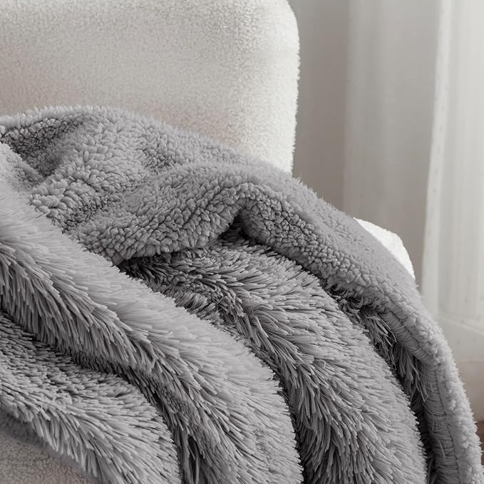 Bedsure GentleSoft Fuzzy Sherpa Faux Fur Twin Blanket Grey Cozy Gifts for Women Men, Soft Fleece Plush Warm Minky Thick Blanket Twin Size for Bed, Couch, Dorm Essentials Grey Room Decor Gifts, 60x80-Ruum Studio Home