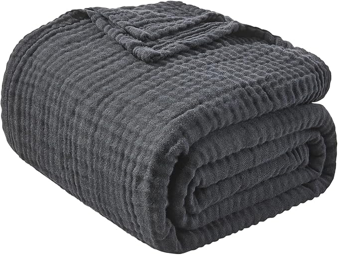 EMME Cotton Muslin King Blanket Bed Layering Breathable Gauze Blanket Soft Lightweight Blankets Adults (Black, 108"x90")-Ruum Studio Home