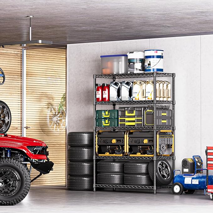 IZEUK 5-Tier Heavy Duty Metal Storage Shelving Unit (Black, 17.7" D x 47.2" W x 72.3" H, 1750 lbs Capacity), Adjustable Steel Wire Rack Shelf Organizer for Garage, Kitchen, Basement, Laundry, Office-Ruum Studio Home