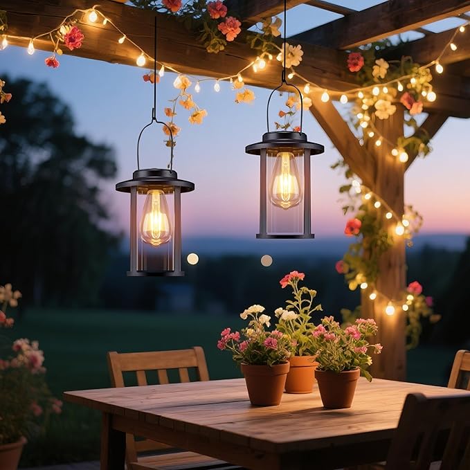 Solar Lantern Outdoor,Hanging Solar Lights Waterproof,Outdoor Wall Light Fixtures wiht Bulb,Outside Porch Lights Wall Mount for Front Garage Chicken Coop Farmhouse,2 Pack-Ruum Studio Home