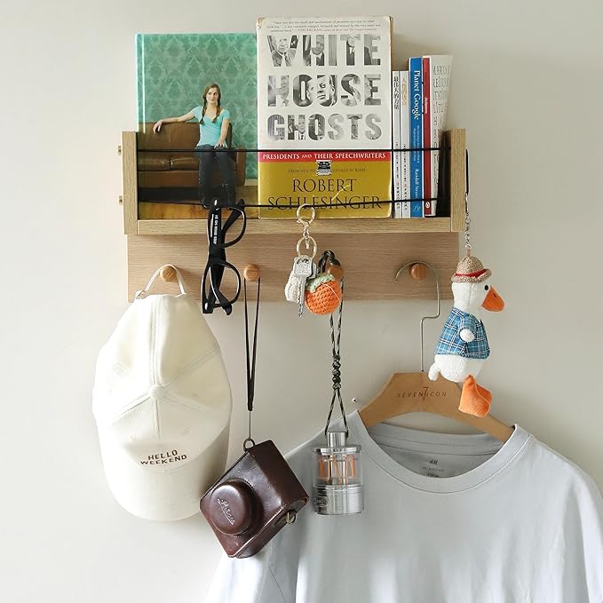 Entrance Coat Rack ，Coat Hooks, Wall-Mounted Wooden Hook Rack, Wall-Mounted Shelves are Very Suitable (Oak Colored Finish-A)-Ruum Studio Home