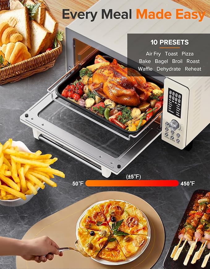 Nuwave Bravo Pro Smart Air Fryer Toaster Oven Combo, Airfryer Convection Oven Countertop, 10-in-1 Functions with Quicker & Even Crisp Technology, 1800W, 50-450°F, PFAS-Free, 21QT, Vanilla Cream-Ruum Studio Home