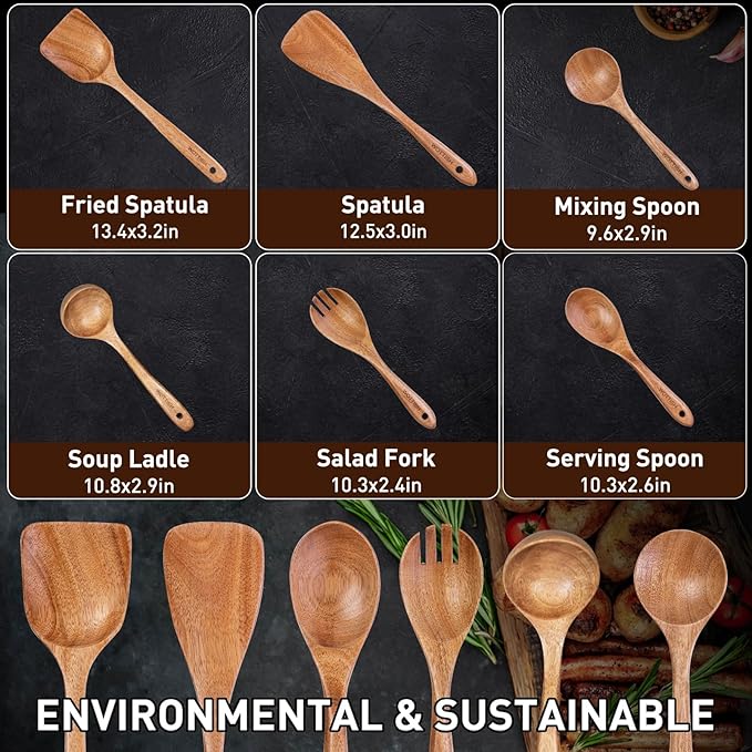 Wooden Spoons - Wooden Spoons for Cooking,Natural Wooden Kitchen Utensils Set Non Toxic,6-Piece Wooden Cooking Utensils(A06)-Ruum Studio Home