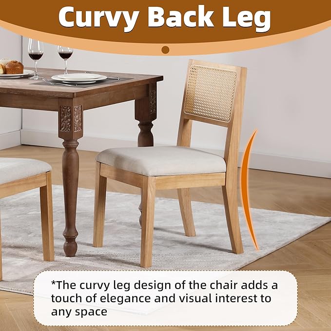Westice Rattan Dining Chairs Set of 6, Farmhouse Natural Dining Room Chairs with Upholstered Cushion, Wood Armless Chairs for Kitchen/Restaurant-Ruum Studio Home