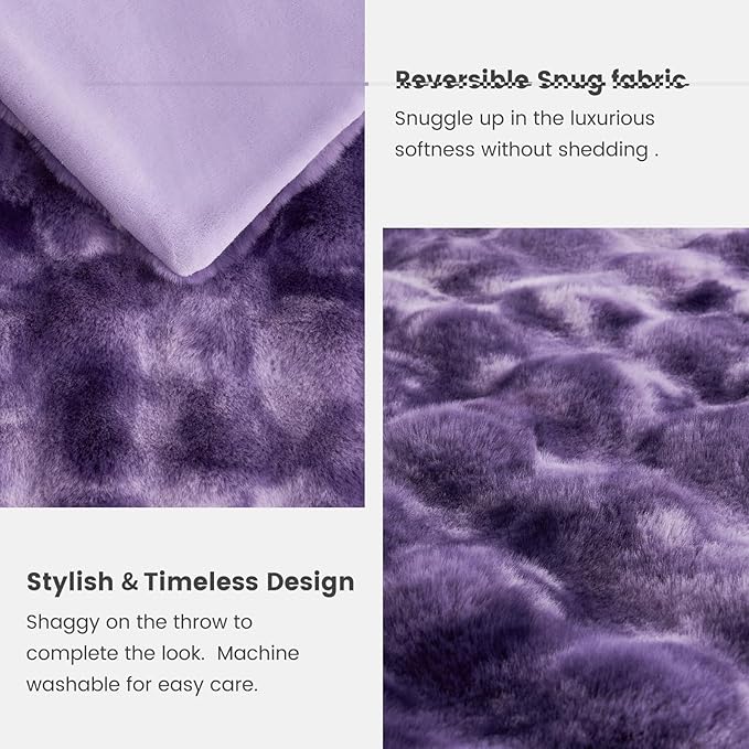 Cozy Bliss Faux Fur Throw Blanket for Couch, Fuzzy Soft Plush Thick Bubble Blanket for Sofa Bedroom Living Room, 50 * 60 Inches Tie-dye Purple-Ruum Studio Home