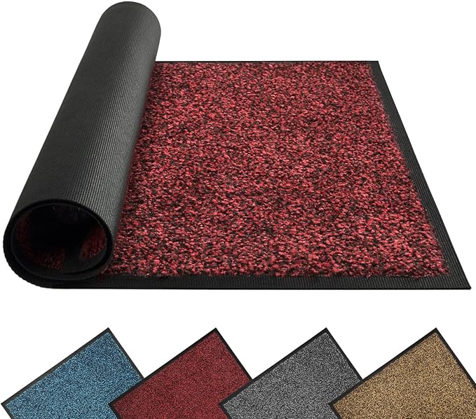 Mibao Front Door Mat, Dirt Trapper Welcome Mat for Outdoor Indoor, Non-Slip Waterproof Doormat, Durable Machine Washable Low Profile Entry Rug for Back Door Outside Patio Porch, 48" x 24", Red-Ruum Studio Home