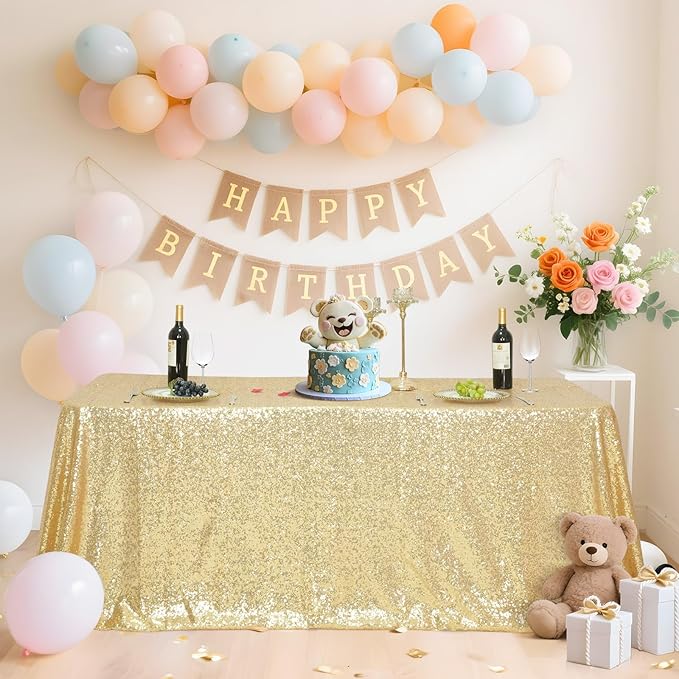 SquarePie Sequin Tablecloth 50 x 72 Inch Light Gold Glitter Table Cloth for Wedding Party Decoration-Ruum Studio Home