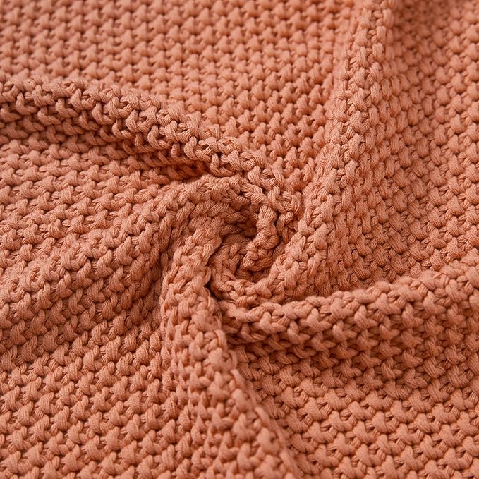 Joydeco Chunky Cable Knit Throw Blanket, Lightweight 100% Cotton Soft Cozy Throw Twin Blanket for Couch Bed and Sofa, Rustic Breathable Farmhouse Blanket Gift for Women Men(Burnt Orange, 51"x63")-Ruum Studio Home