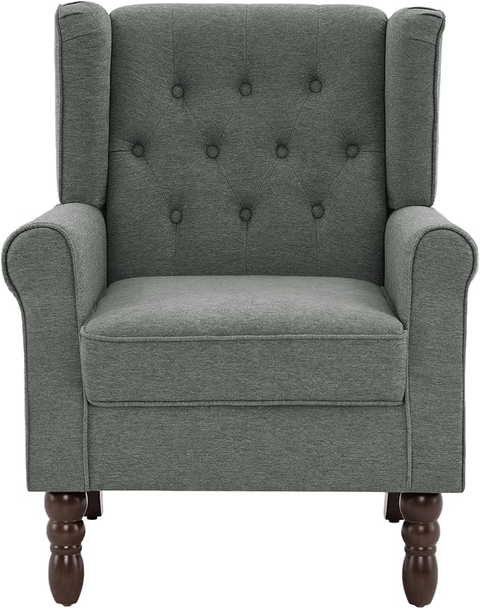 UIXE High Back Accent Chairs Set of 2, Upholstered Armchair in Fabric, Retro Wingback Arm Chair for Living Room, Comfy Single Sofa Bedroom Reading Seat with Solid Wood Legs - Dark Gray-Ruum Studio Home