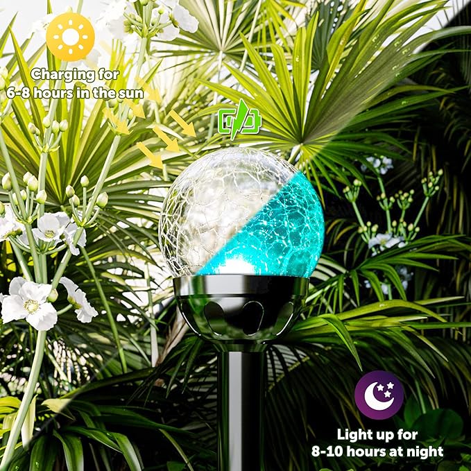 GIGALUMI Solar Outdoor, Cracked Glass Ball Solar Garden Lights, Color Changing Lights Outdoor,Garden LED for Path, Patio, Yard, 6 Pack Pathway-Ruum Studio Home